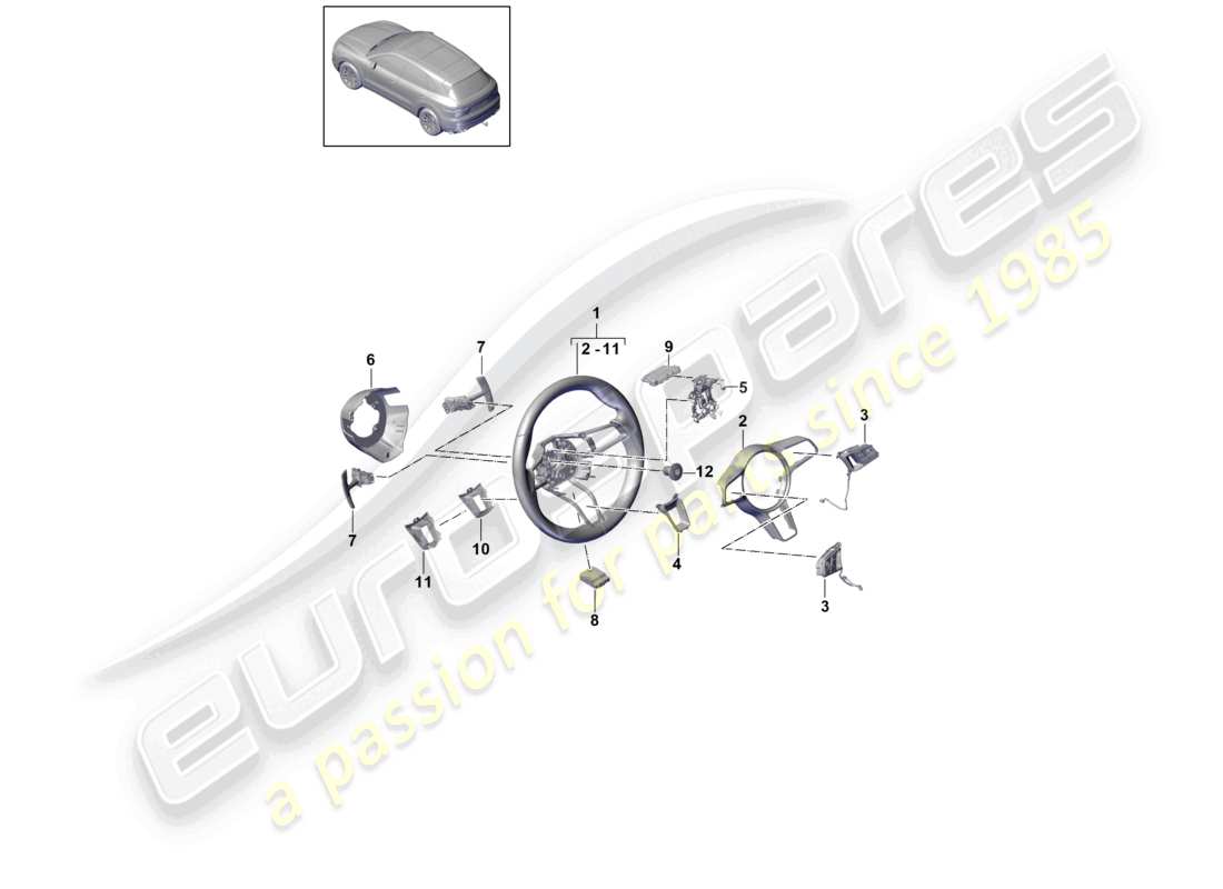 porsche 2021 (cayenne e3 9ya/9yb) steering wheel steering wheel contact det. part diagram