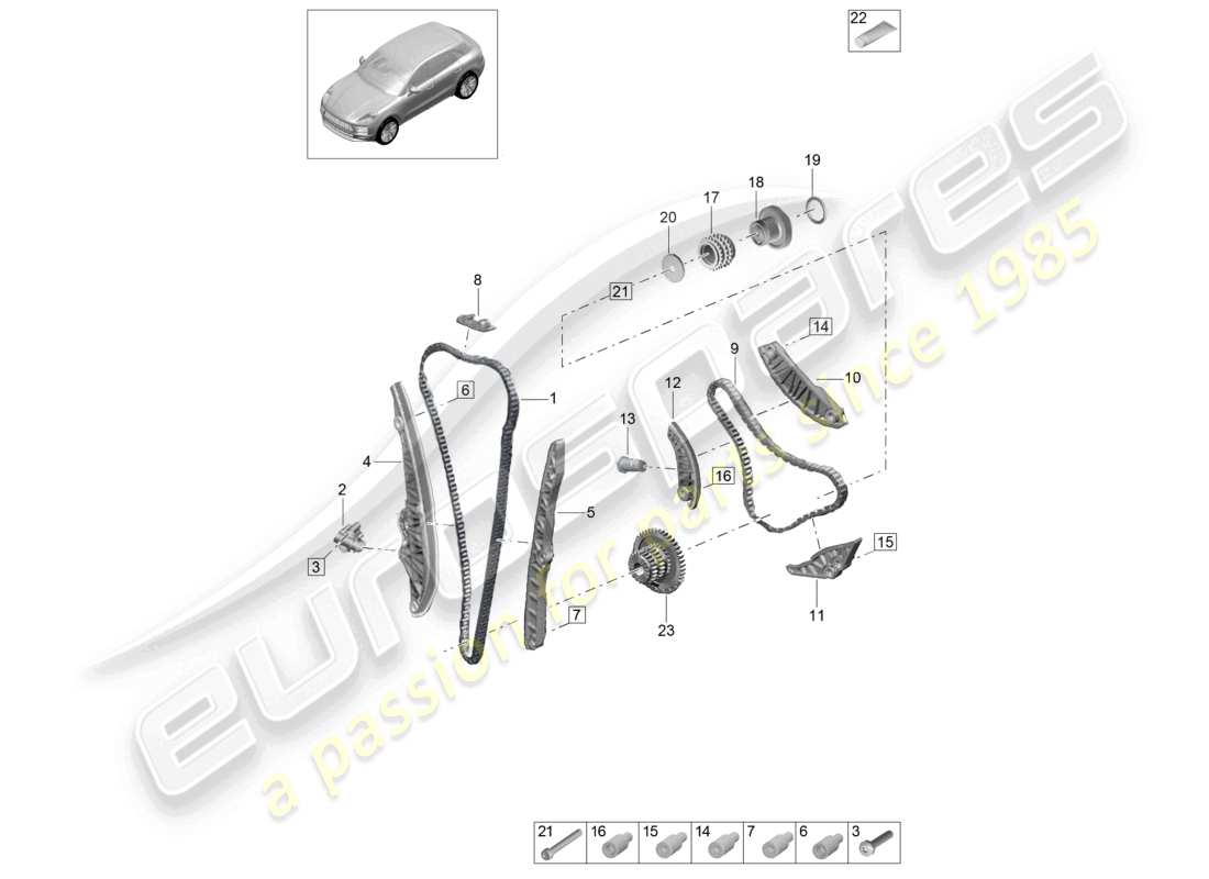 porsche 2022 (macan) timing chain slide rail chain tensioner part diagram