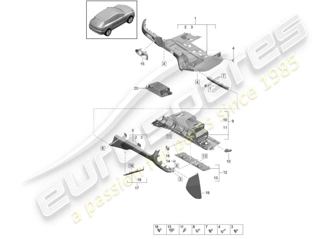 porsche 2021 (macan) glove box and trim (drivers side) part diagram
