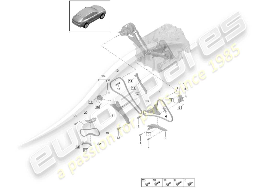 porsche 2022 (macan) timing chain slide rail chain tensioner part diagram