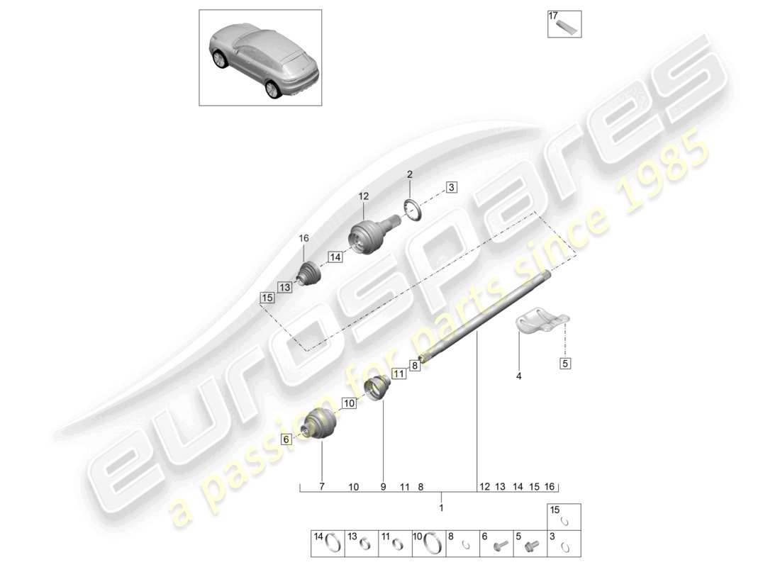 porsche 2022 (macan) drive shaft rear axle part diagram