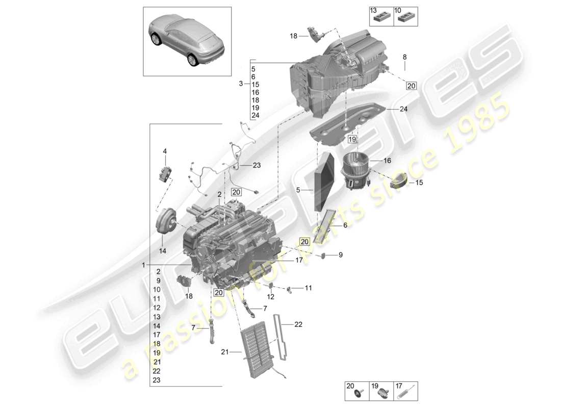 porsche 2021 (macan) air conditioning r134a part diagram