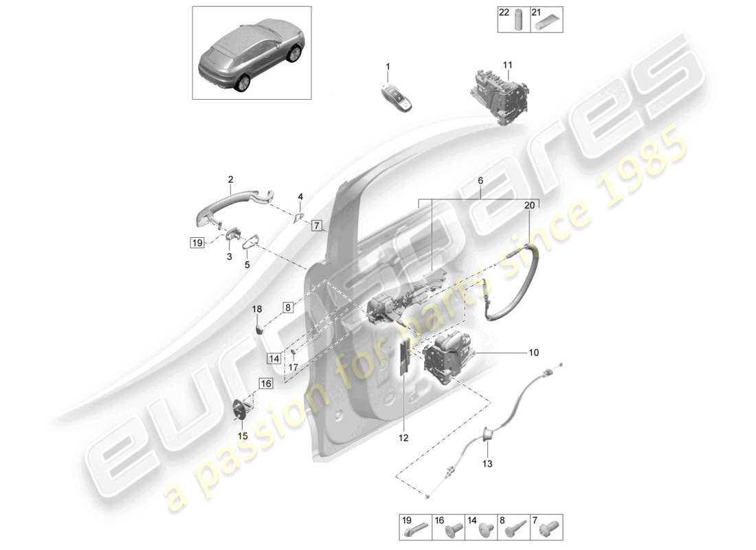 porsche 2021 (macan) door handles front door lock part diagram
