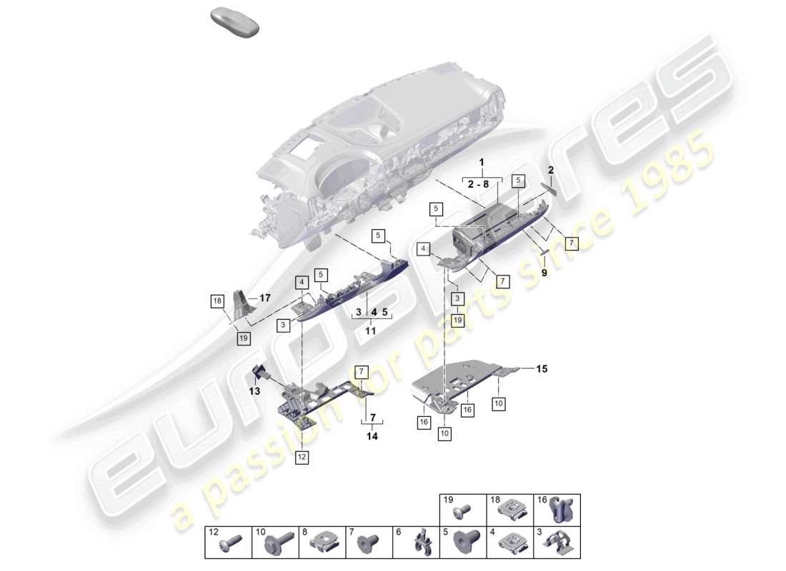 porsche 2023 (cayenne e3 pa) instrument panel trim lower dash panel attachment parts part diagram