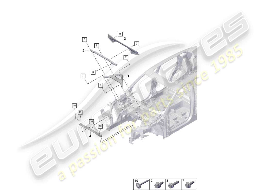 porsche 2023 (cayenne e3 pa) dome strut front front end part diagram