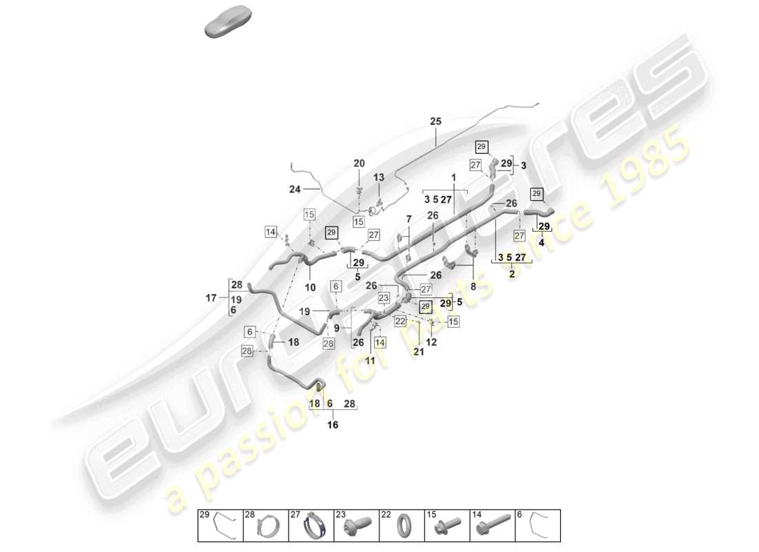 porsche 2025 (992-1 gt3/rs/st) coolant cooling system front end parts diagram