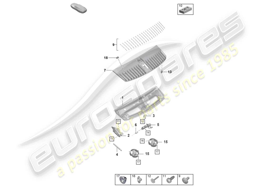 porsche 2023 (992-1 turbo / s) tailgate/boot lid parts diagram