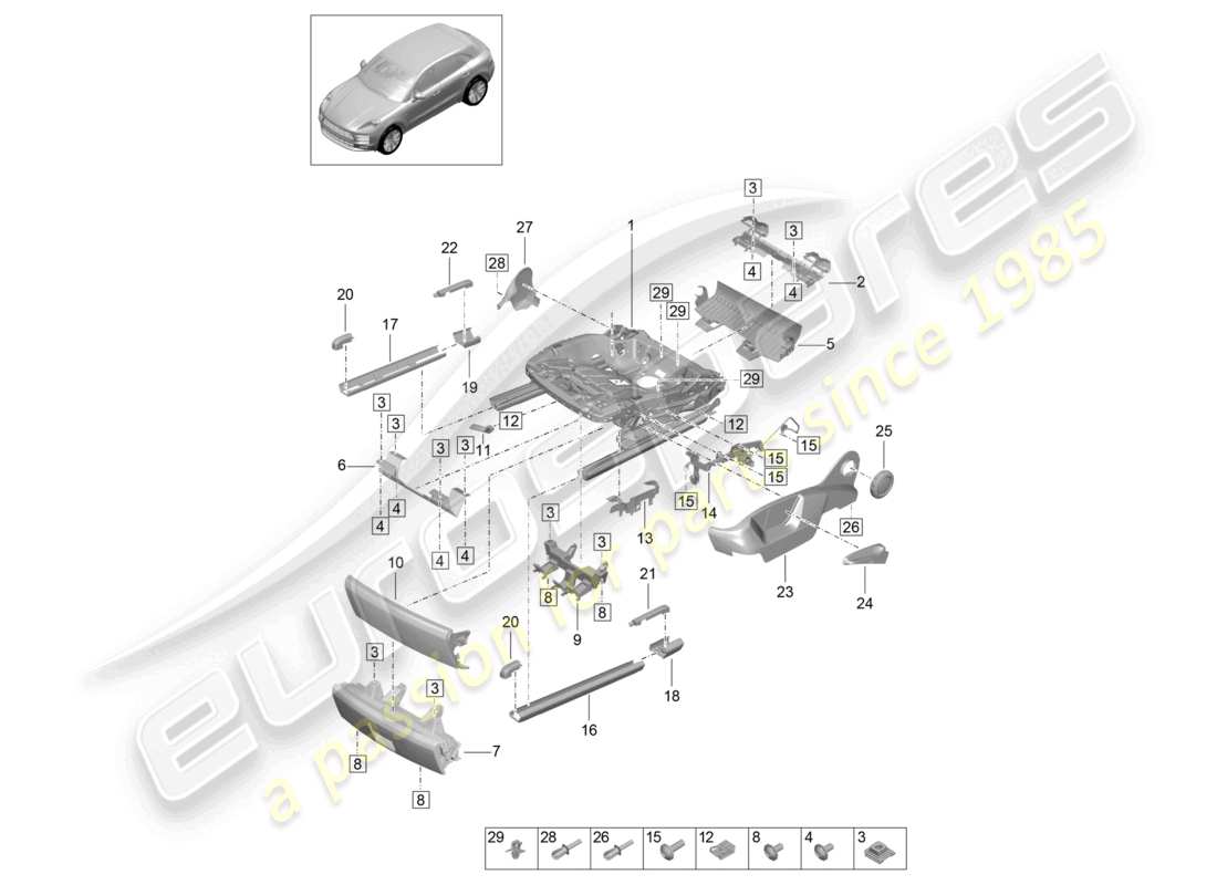 porsche 2021 (macan) frame for seat accessories sundry standard seat part diagram
