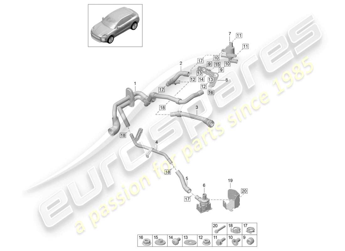 porsche 2025 (macan) heater r4 tfsi; 2,0l water box part diagram