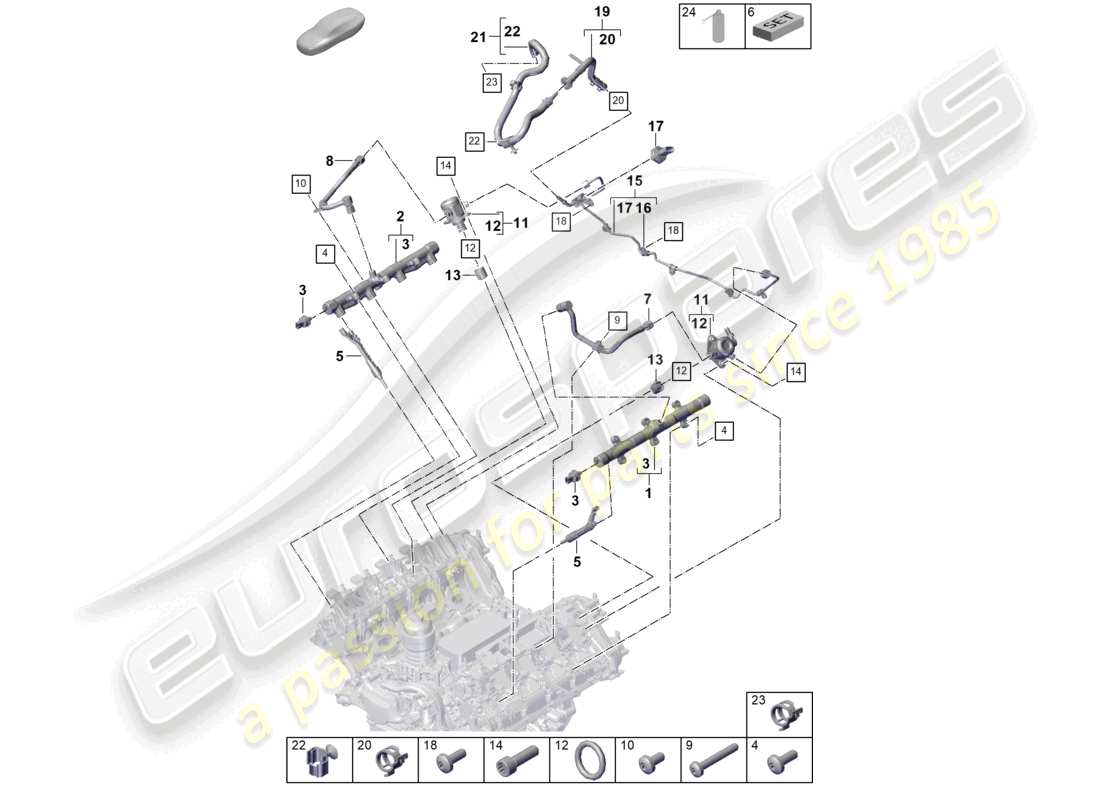 porsche 2026 (cayenne e3 pa) fuel collection pipe high-pressure injector high pressure pump fuel line part diagram