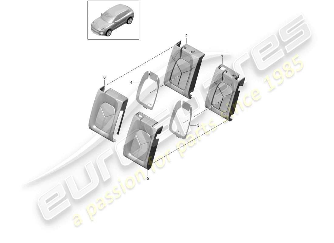 porsche 2026 (macan) foam part backrest covers standard seat comfort seat part diagram