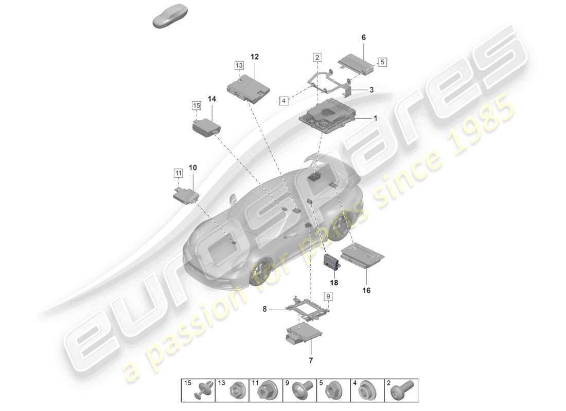 porsche 2023 (992-1 gt3/rs/st) control units parts diagram