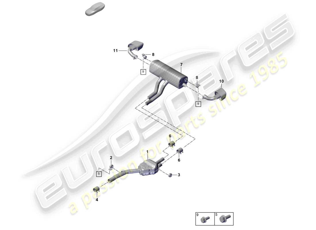 porsche 2025 (cayenne e3 pa) exhaust system front silencer rear silencer tailpipe part diagram