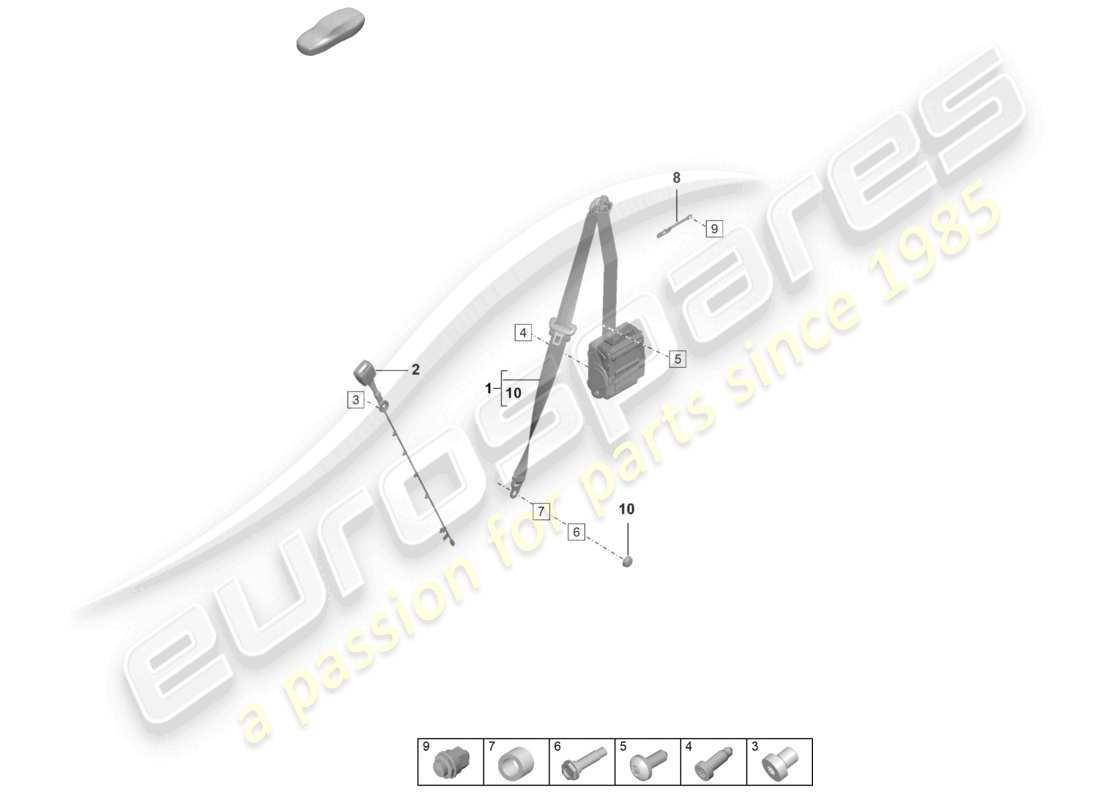 porsche 2024 (992-1 gt3/rs/st) three-point safety belt front belt latch part diagram