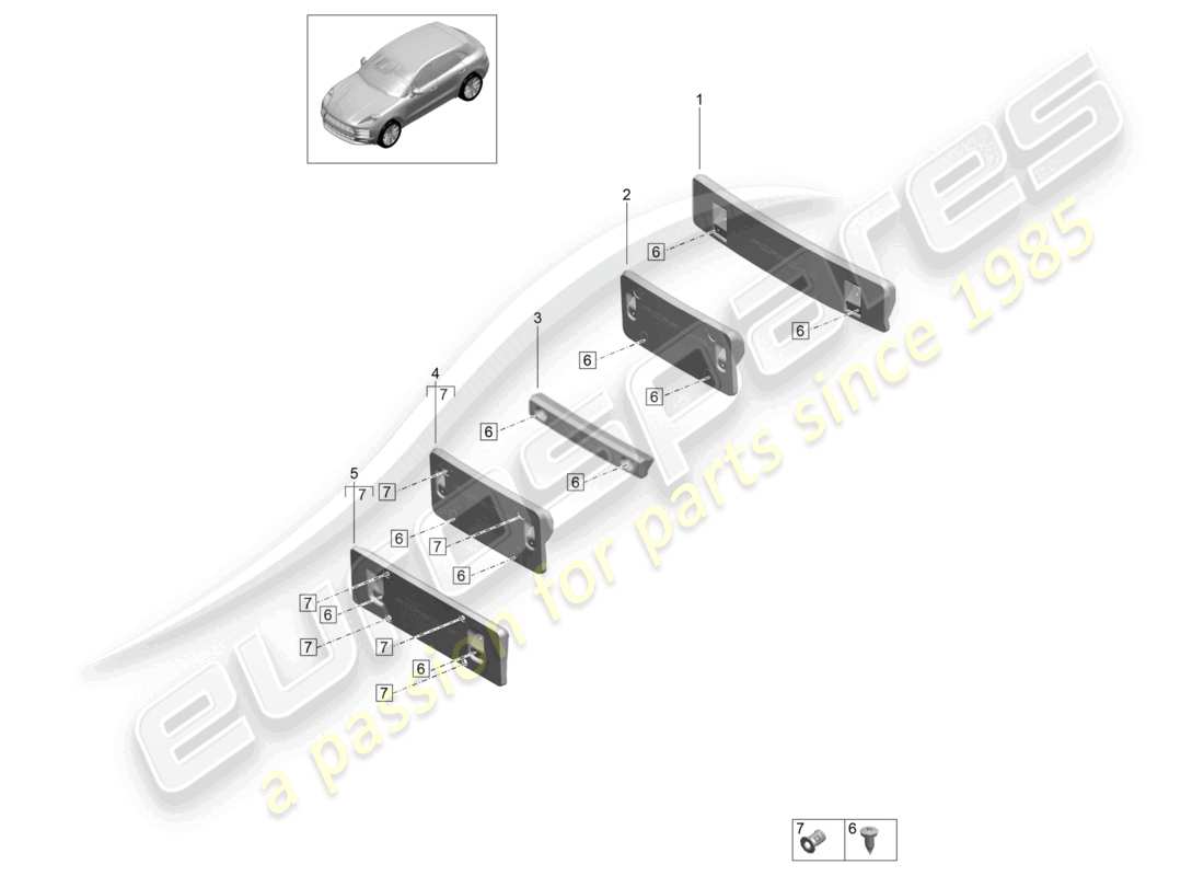 porsche 2021 (macan) licence plate holder basic part diagram