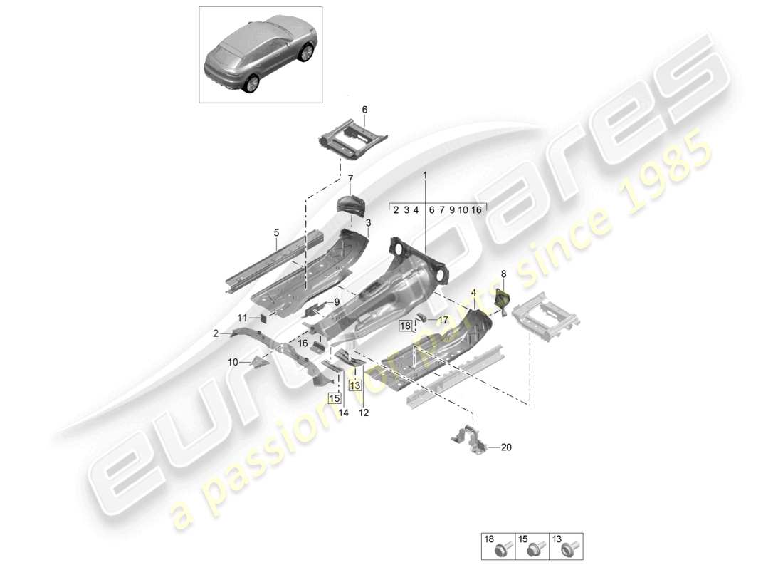 porsche 2021 (macan) floor plates front tunnel part diagram