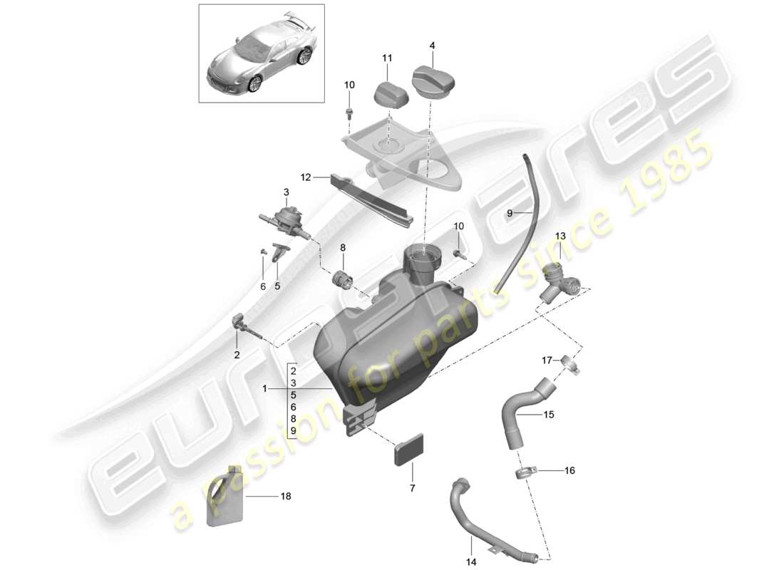 a part diagram from the porsche 2021 (991-2 r/gt3/rs) parts catalogue