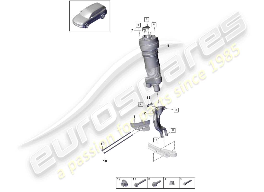 porsche 2024 (cayenne e3 9ya/9yb) air spring suspension strut complete parts diagram