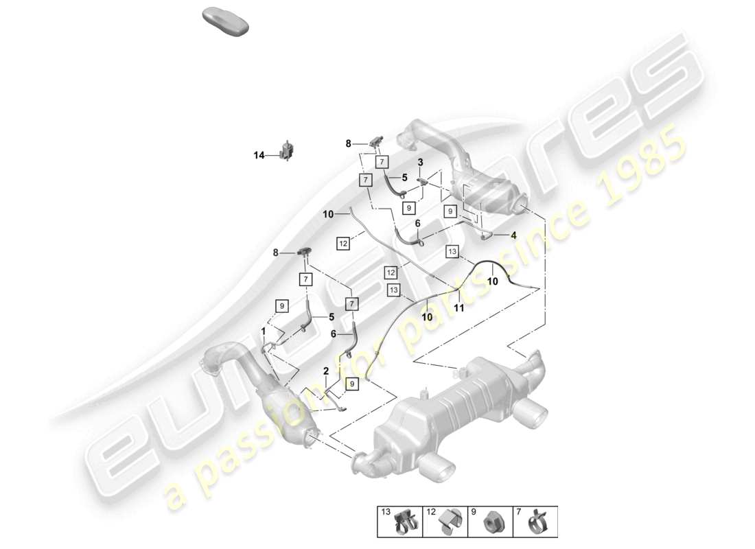 porsche 2024 (718 boxster spyder) petrol particulate filter exhaust flap control unit pressure difference sender parts diagram