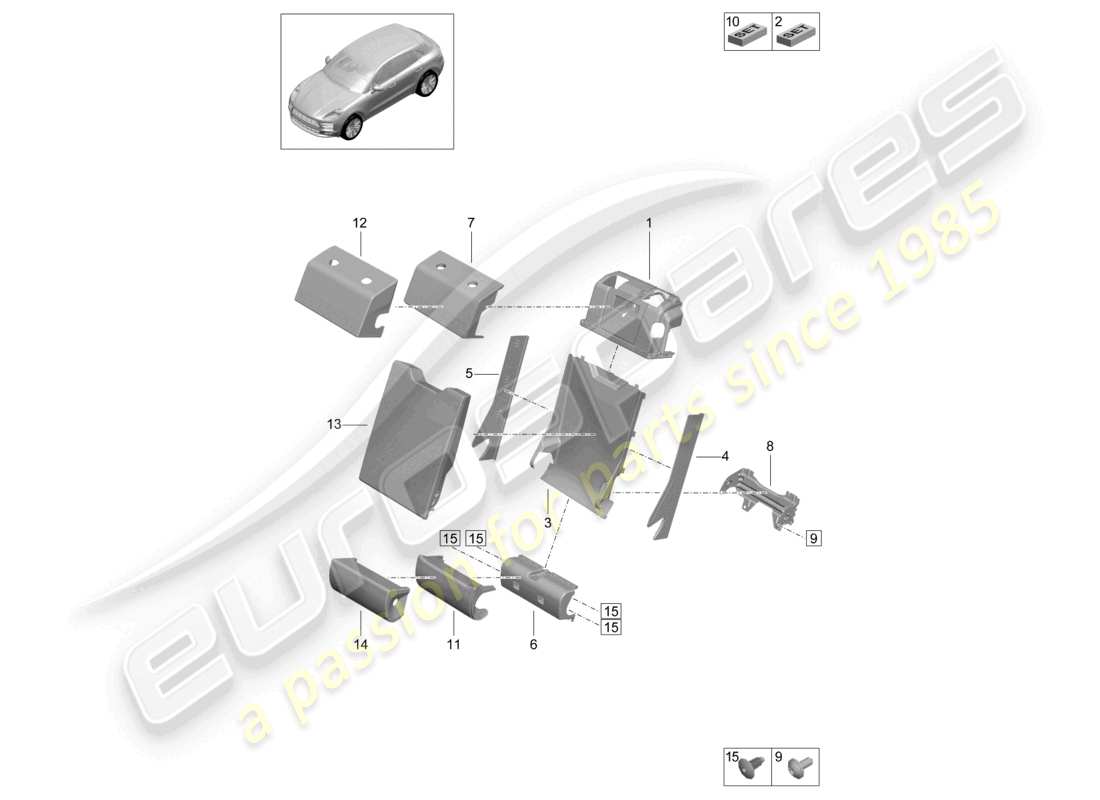 porsche 2021 (macan) middle lid middle armrest back seat backrest part diagram