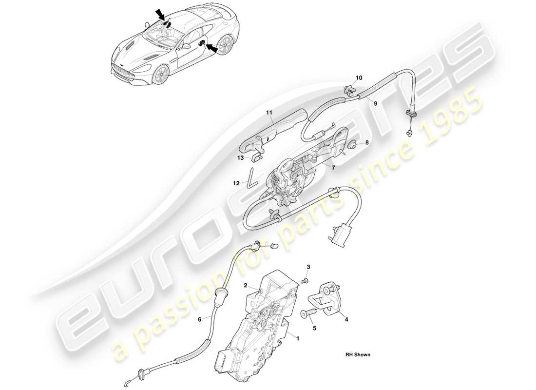 aston martin vanquish (2013) outer handles & actuation parts diagram