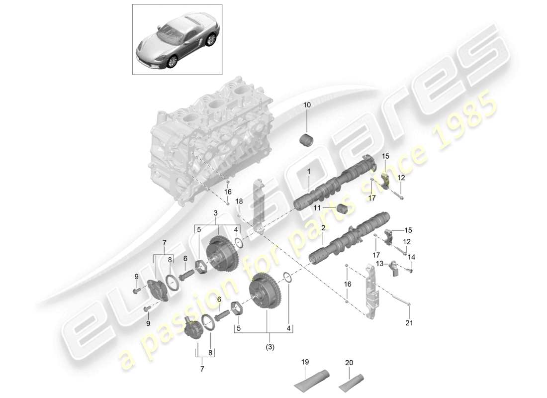 porsche 2021 (718 boxster) camshaft hydraulic tappet camshaft adjuster unit parts diagram