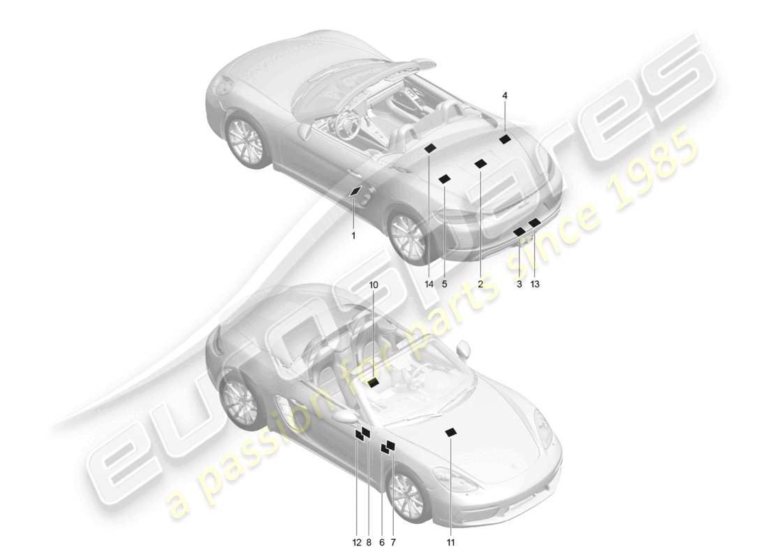 porsche 2022 (718 boxster) signs/notices parts diagram