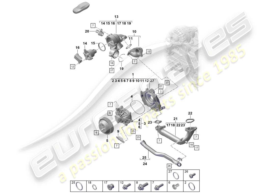 porsche 2025 (718 boxster spyder) coolant pump parts diagram