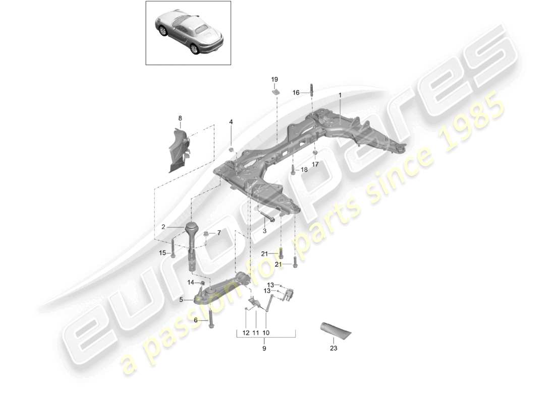 porsche 2023 (718 boxster) cross member wishbone part diagram