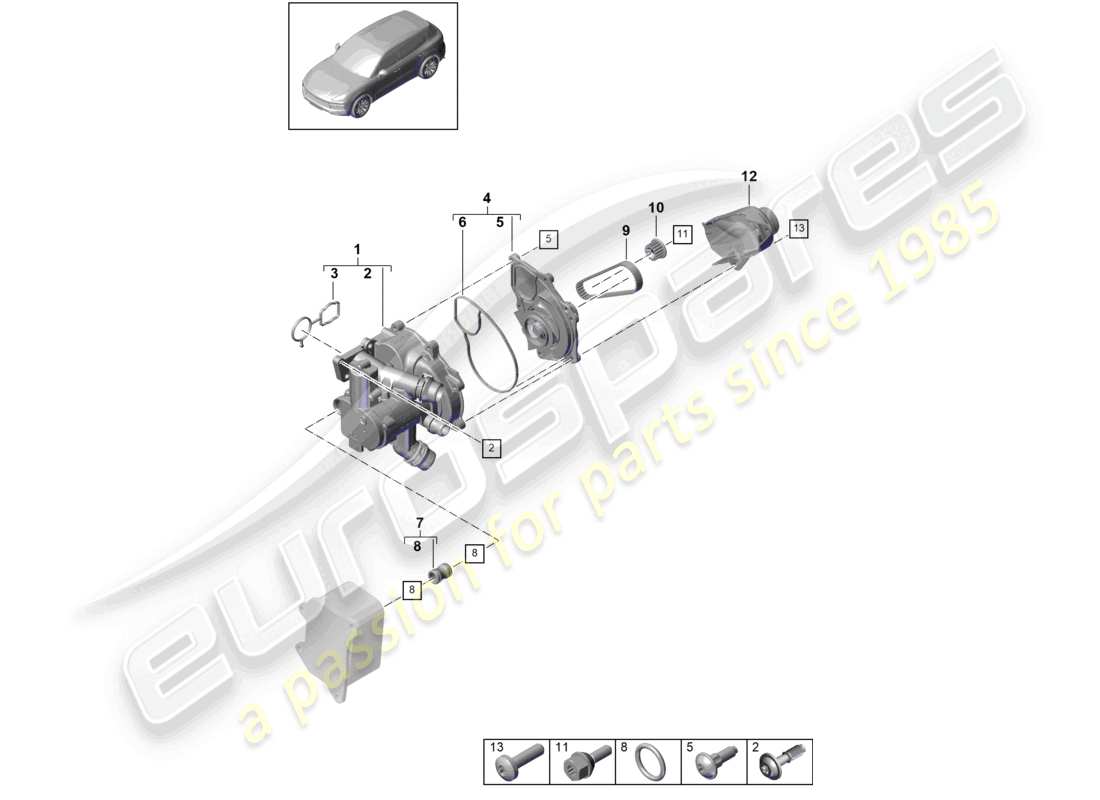 porsche 2022 (cayenne e3 9ya/9yb) coolant regulator coolant pump connector union part diagram