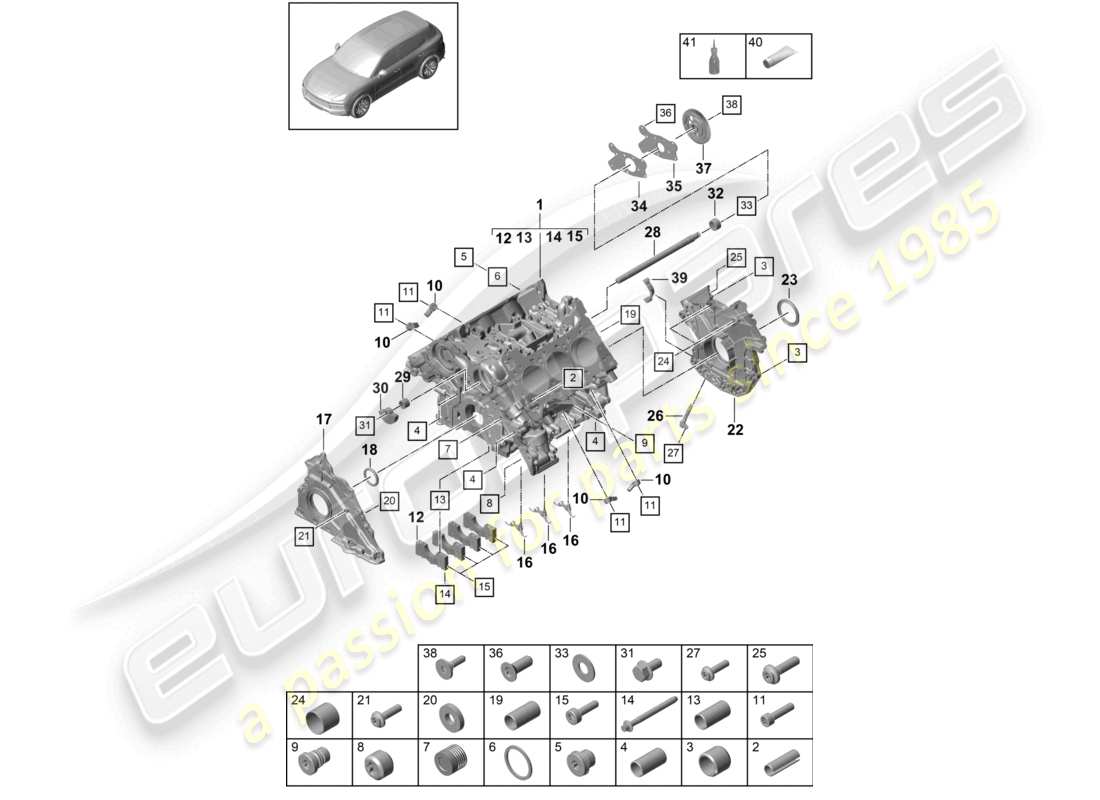 porsche 2022 (cayenne e3 9ya/9yb) crankcase housing part diagram