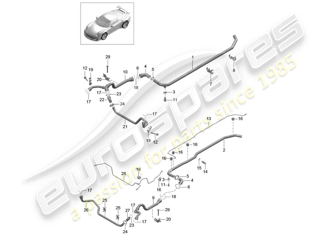 a part diagram from the porsche 2021 (991-2 r/gt3/rs) parts catalogue
