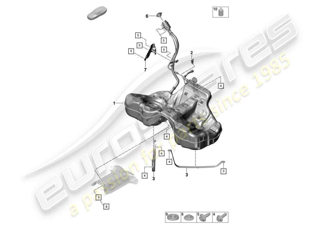 porsche 2021 (panamera 971-2) fuel tank with attachments part diagram