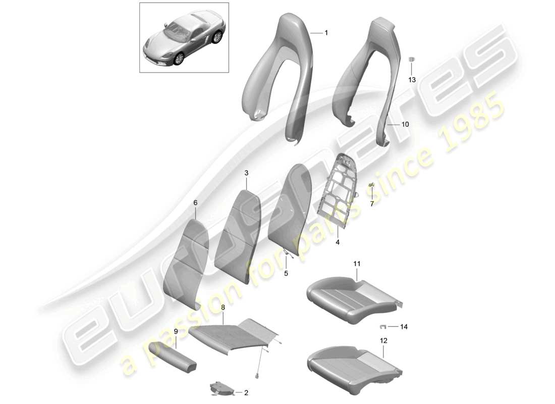 porsche 2021 (718 boxster) foam part seat covers parts diagram