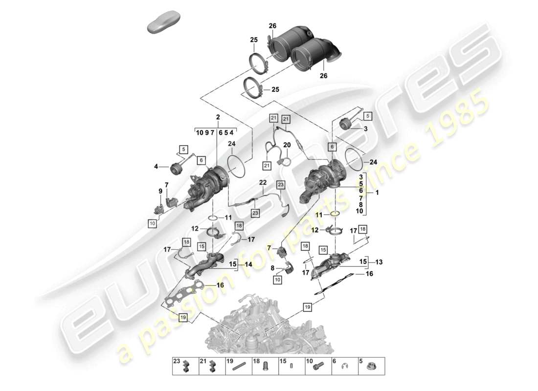 porsche 2021 (panamera 971-2) exhaust gas turbocharger exhaust manifolds lambda probe part diagram
