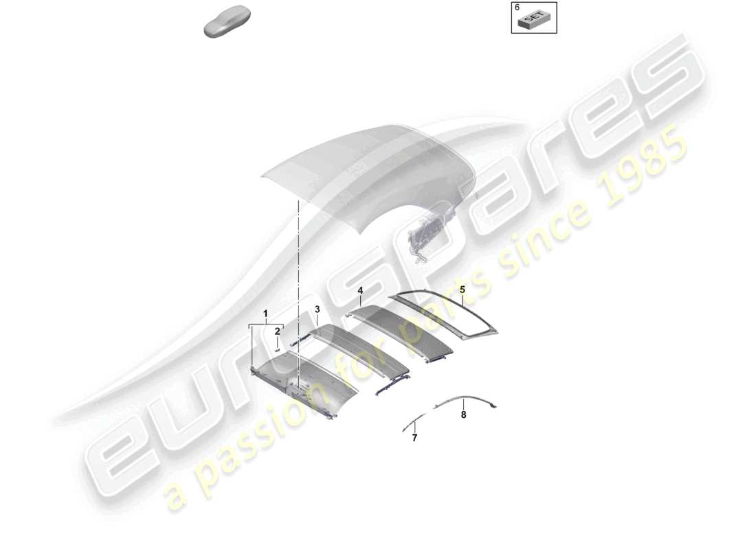 porsche 2025 (992-2) soft top headliner trims parts diagram