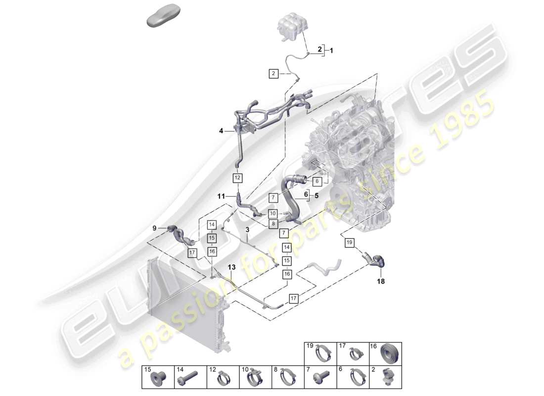 porsche 2024 (cayenne e3 pa) coolant cooling system coolant pipe part diagram