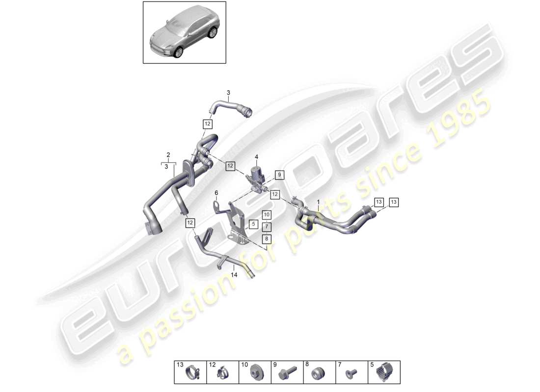 porsche 2023 (macan) heater r4 2,0l tfsi water box for models with supplementary heater part diagram