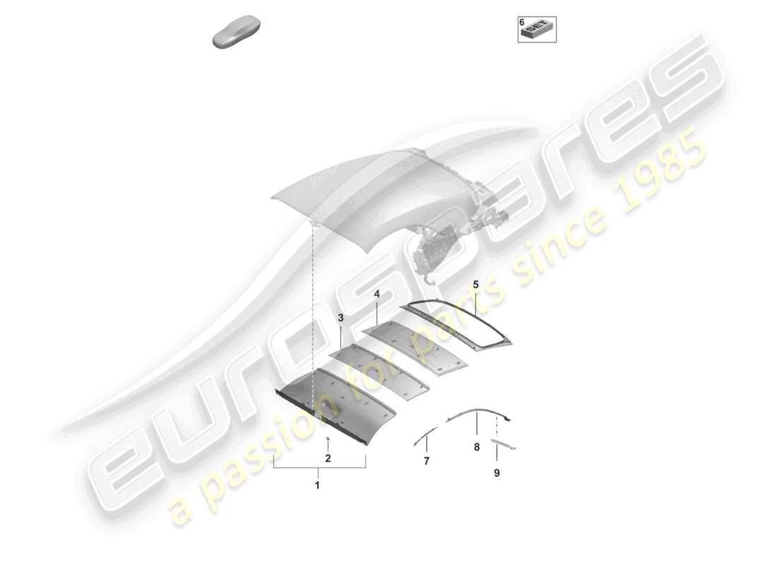 porsche 2024 (992-1) soft top headliner trims part diagram