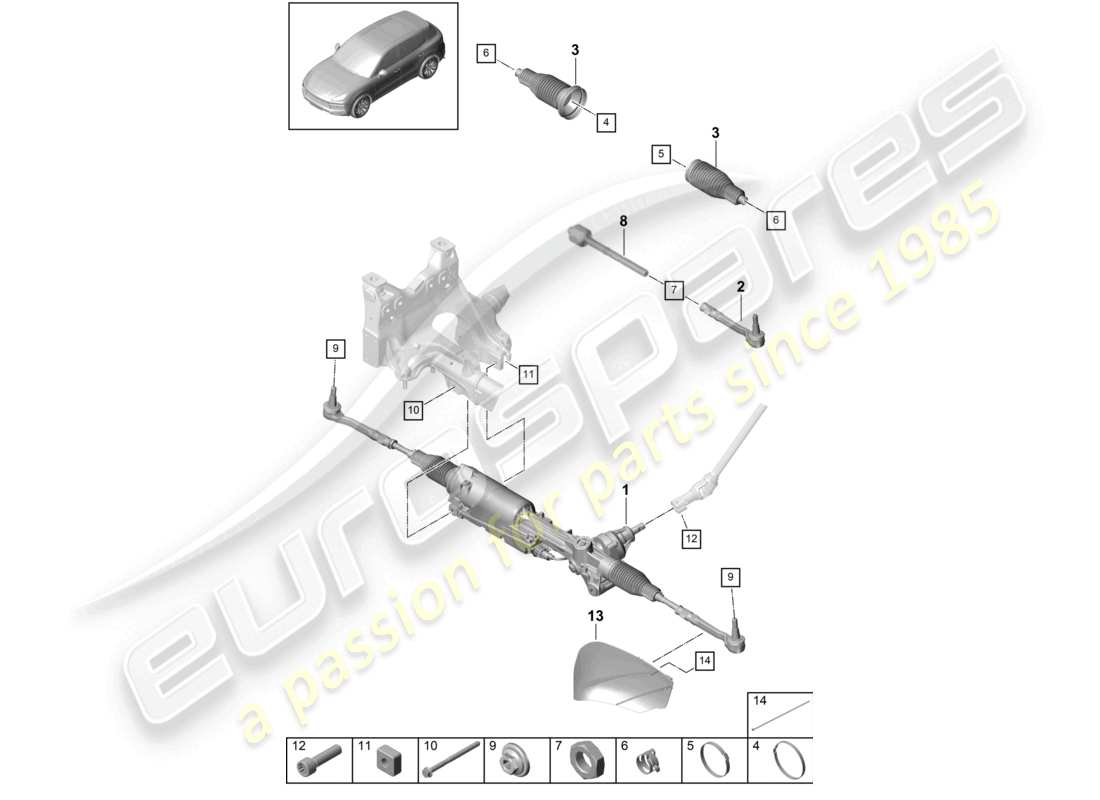 porsche 2023 (cayenne e3 9ya/9yb) steering gear accessories part diagram