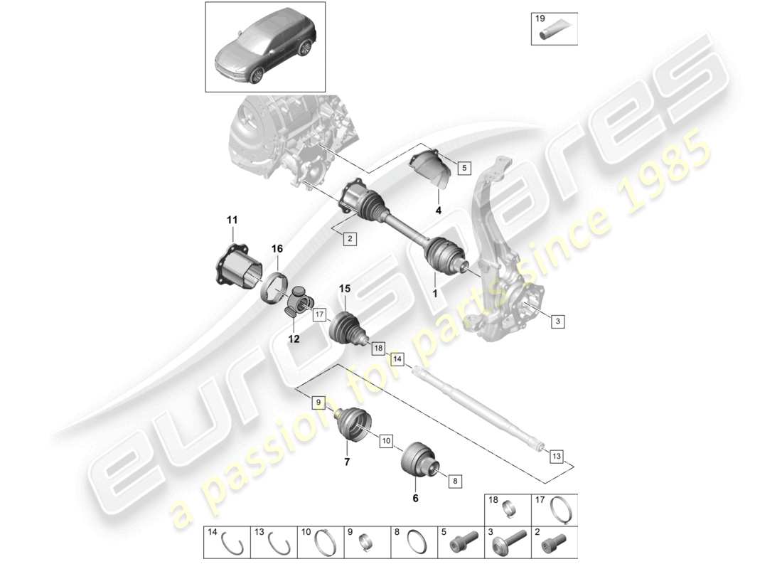 porsche 2022 (cayenne e3 9ya/9yb) drive shaft front axle part diagram