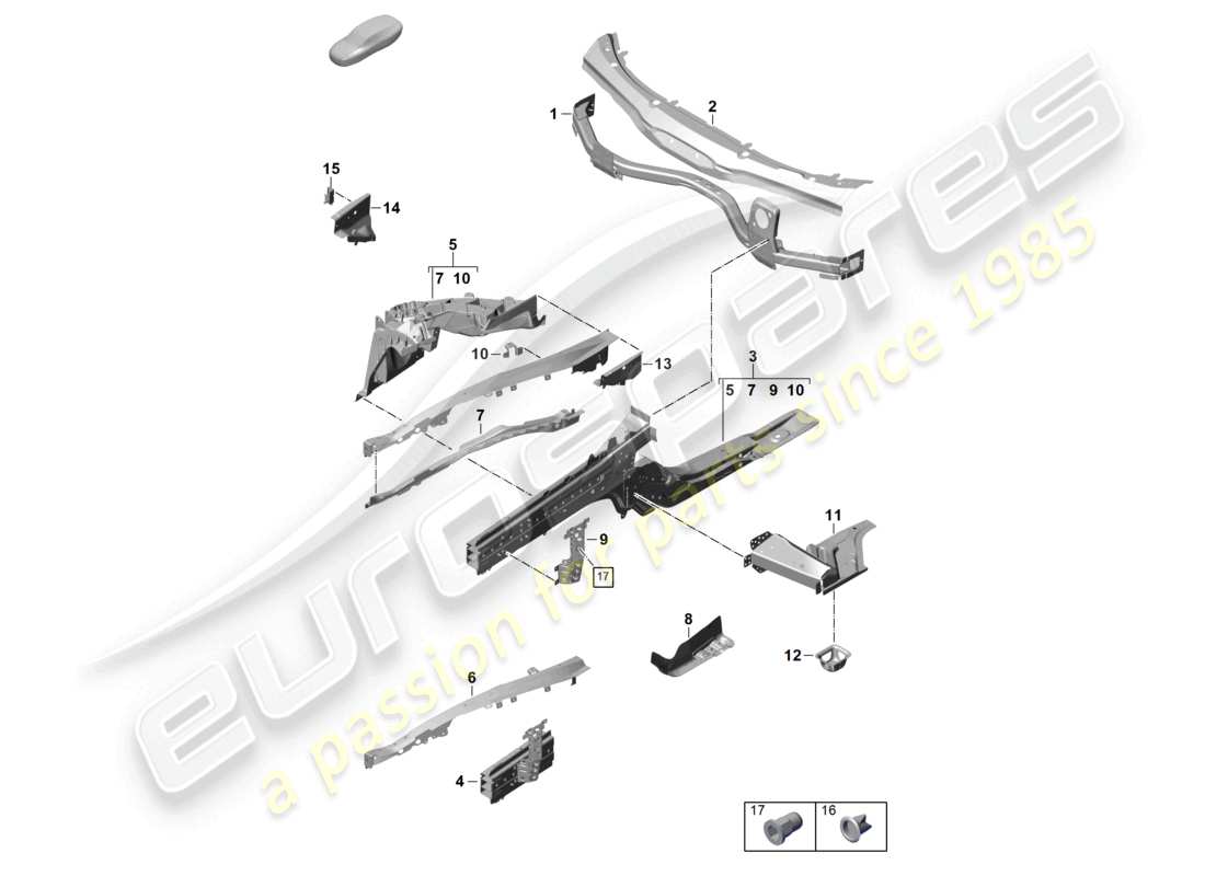 porsche 2025 (panamera 976) front end side member individual parts parts diagram