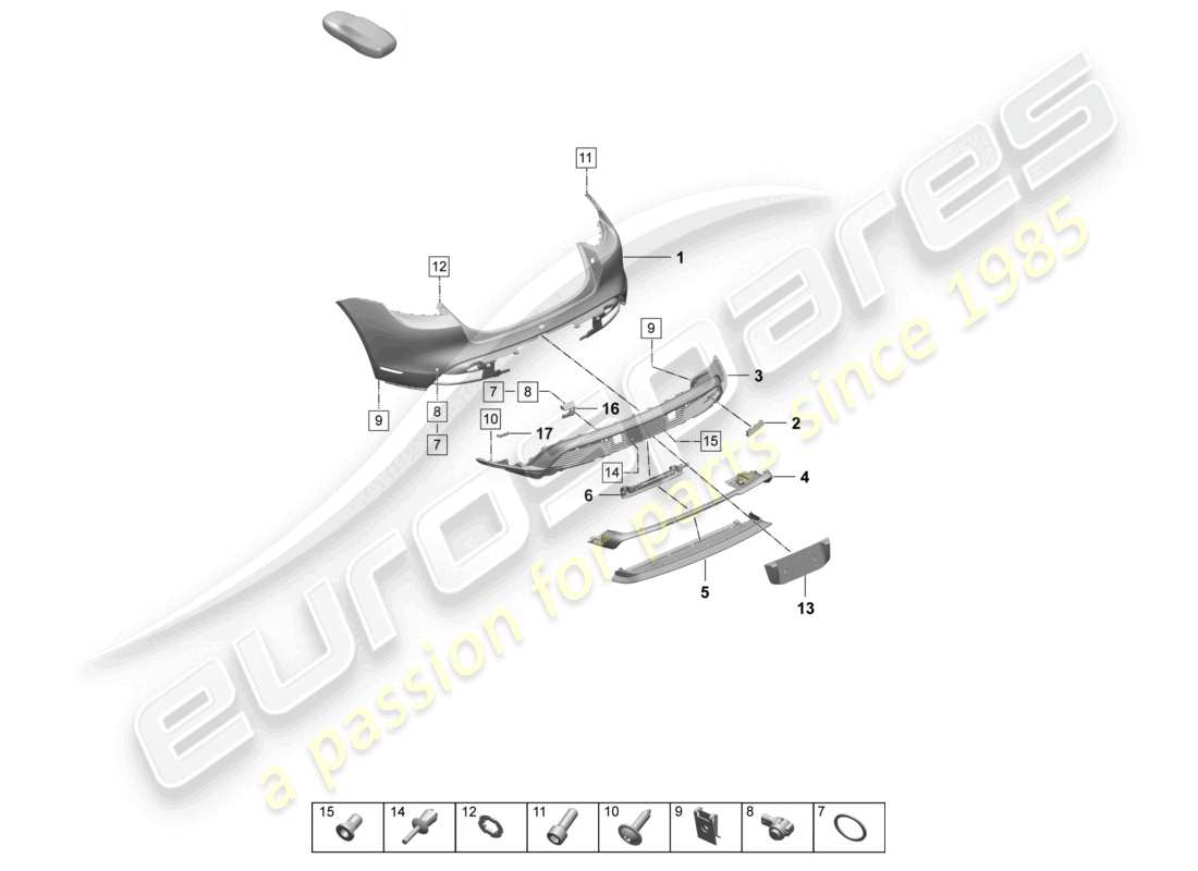 porsche 2026 (taycan 9j1-2) bumper rear sport design package part diagram