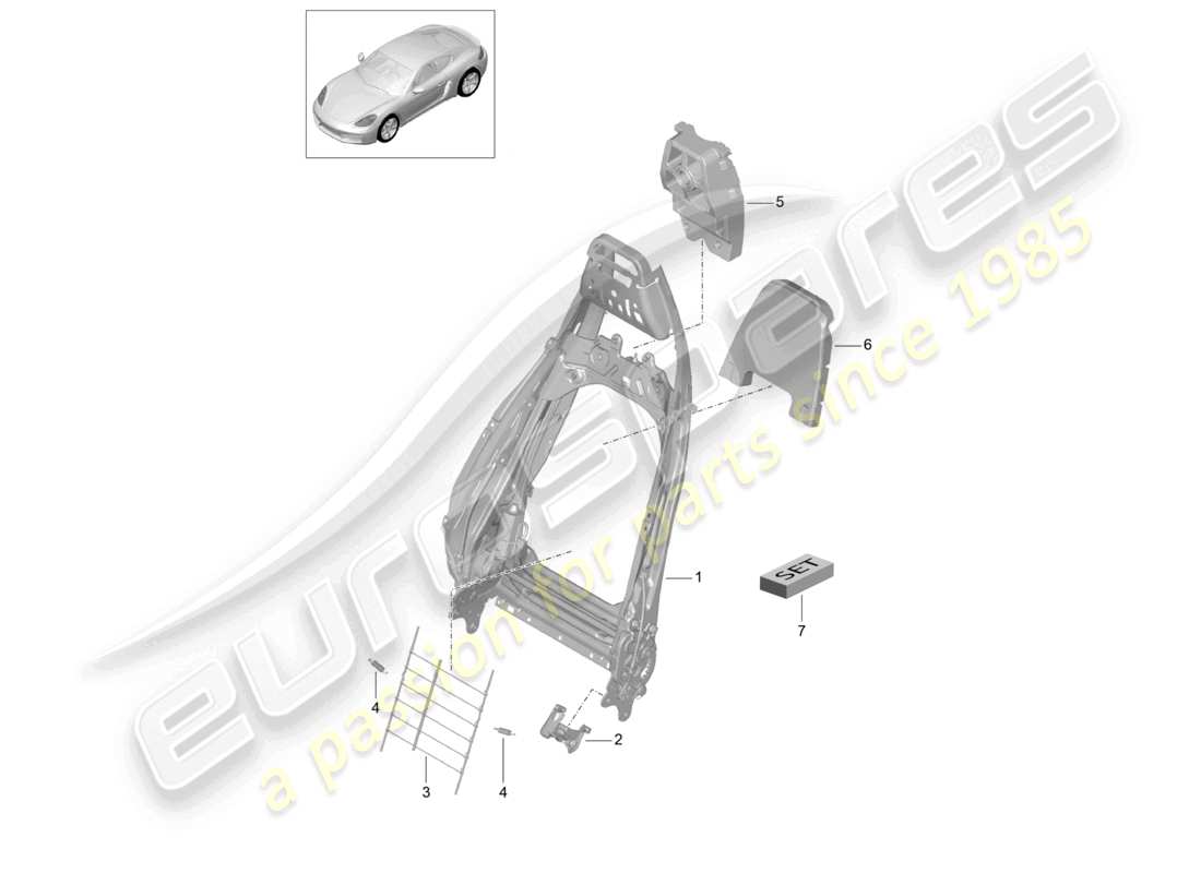 porsche 2021 (718 cayman) backrest frame sports seat plus accessories parts diagram