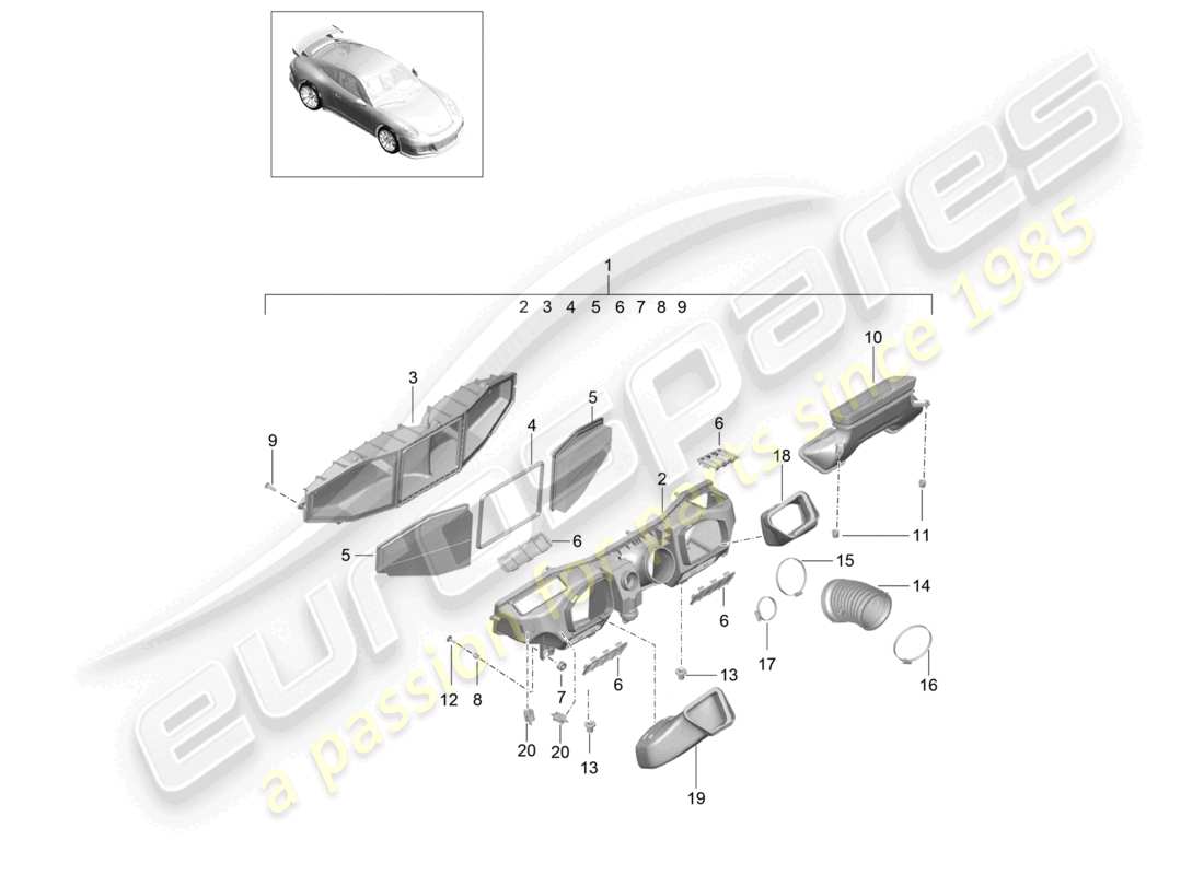 a part diagram from the porsche 2021 (991-2 r/gt3/rs) parts catalogue