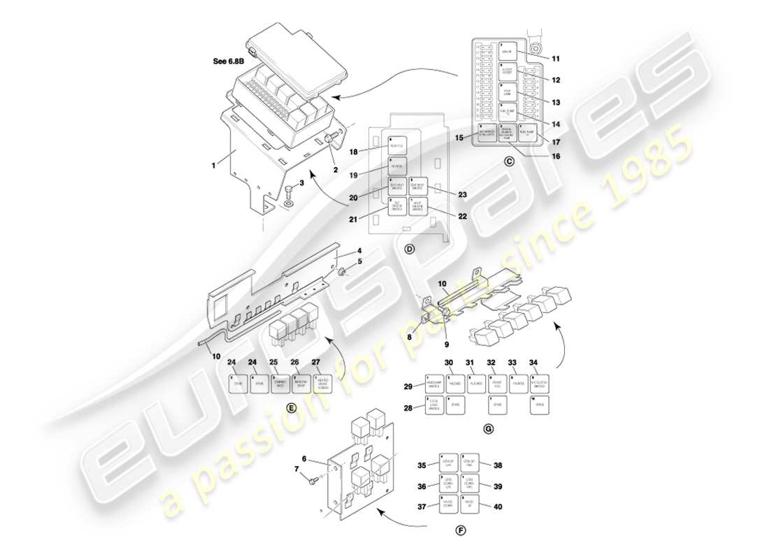 aston martin db7 vantage (2002) relays, to vin 300555 part diagram