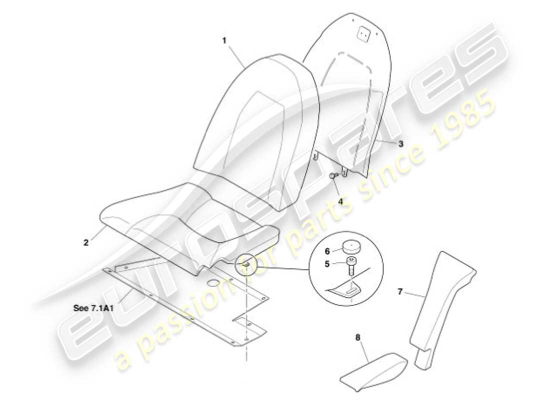 aston martin vanquish (2001) rear seats part diagram