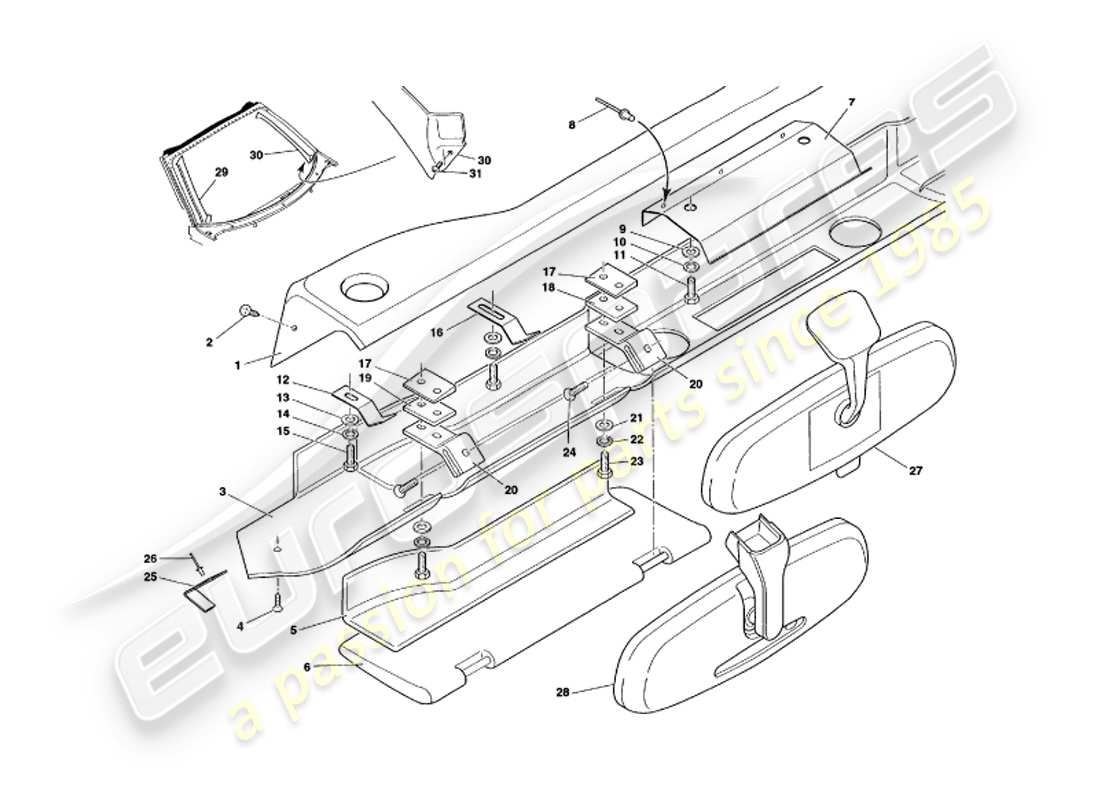 aston martin v8 volante (2000) fascia & trim part diagram