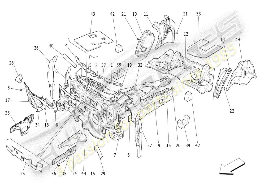maserati ghibli (2021) sound-proofing panels inside the vehicle part diagram