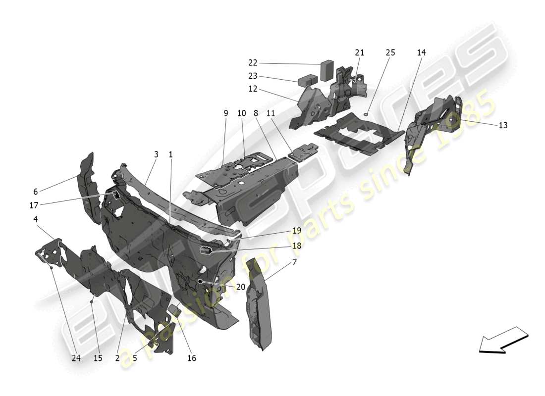 maserati grecale gt (2023) sound-proofing panels inside the vehicle parts diagram